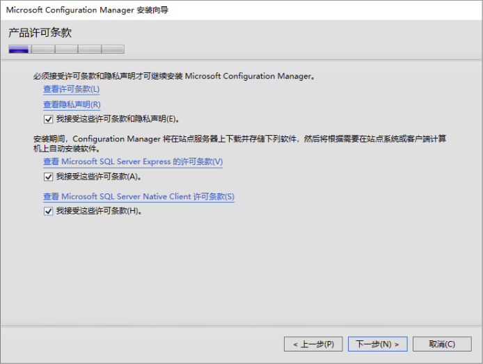 接受 SCCM 许可条款