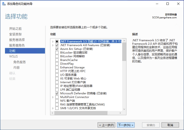 WSUS 功能选项：默认